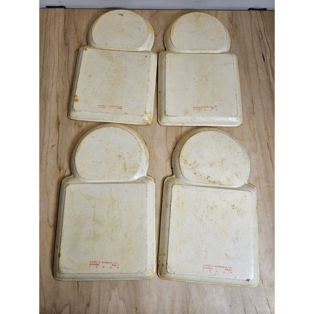 Vintage Mid Century Japanese Paper Mache Snack Trays Set 4 Floral Birds Knobler